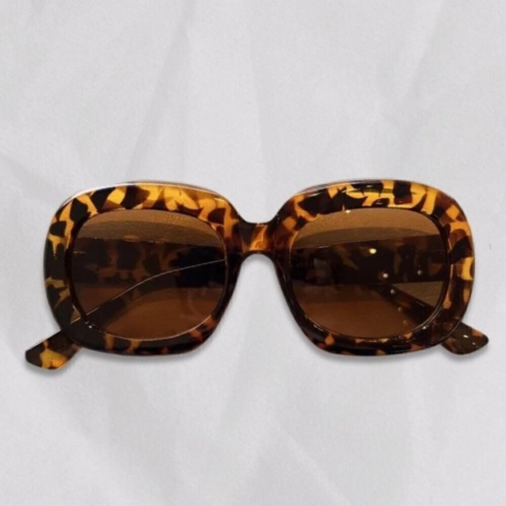 Oversized Round Frame Leopard Print Retro Style Sunglasses